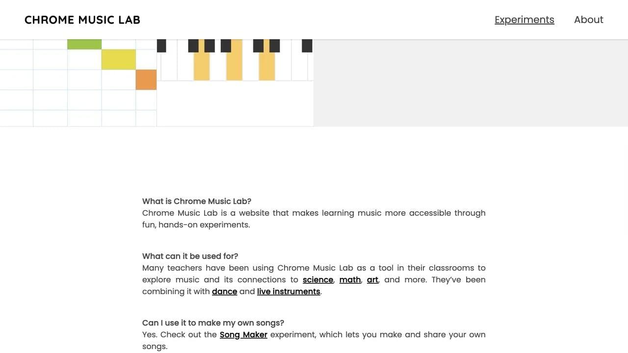 Chrome Music Lab lower experiment collection