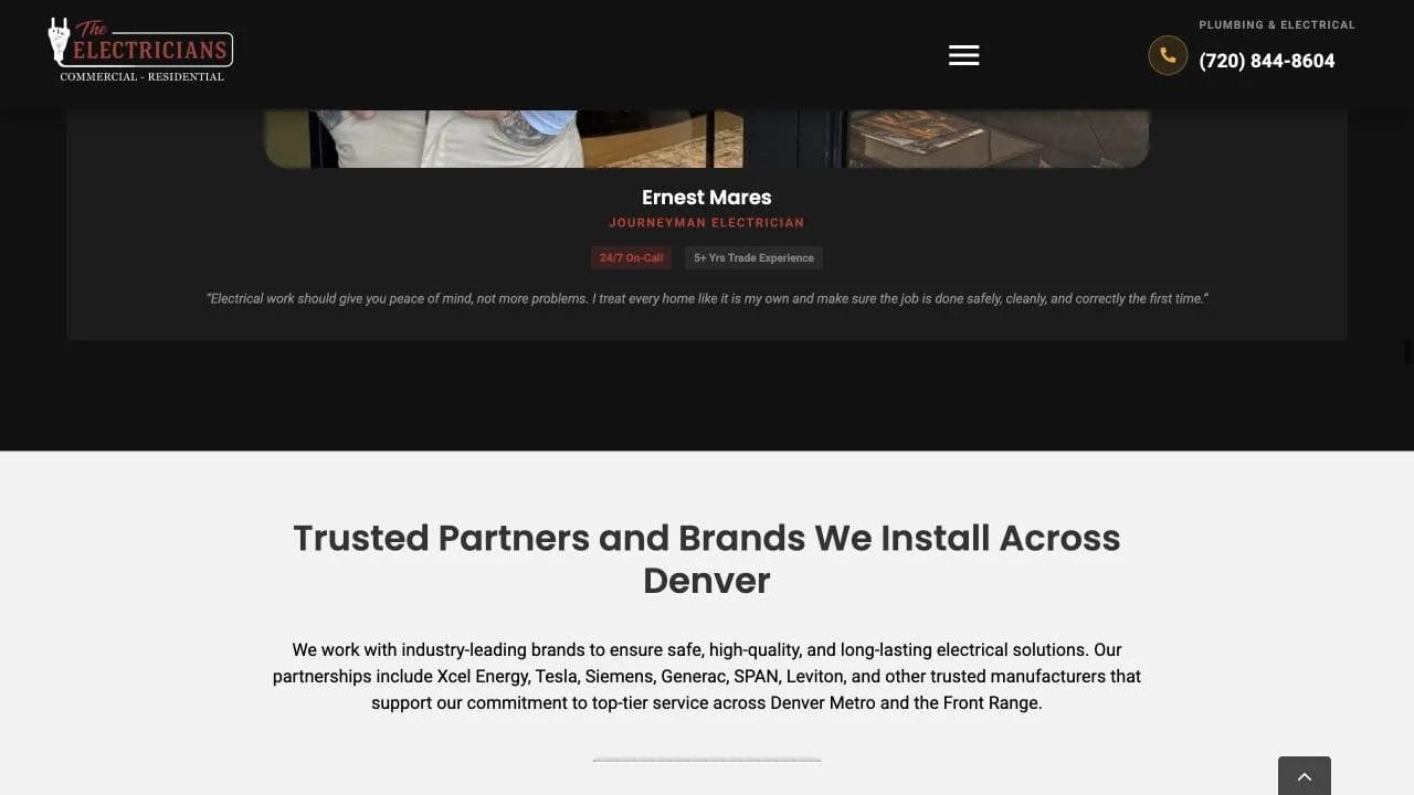 The Electricians middle website section