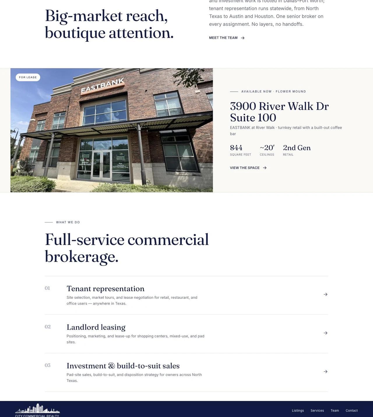 City Commercial Realty available property and service sections