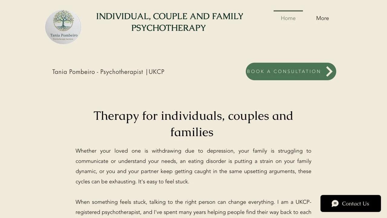 Tania Pombeiro Psychotherapy opening website section
