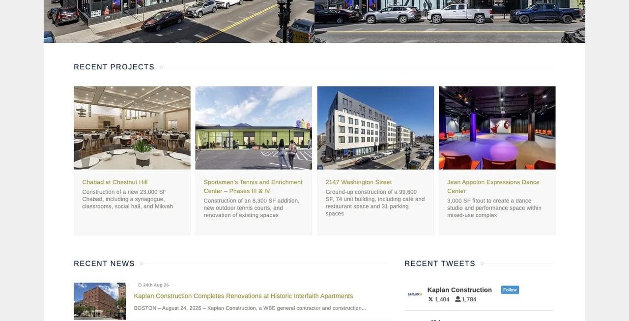 Kaplan Construction recent projects with project names and scope summaries