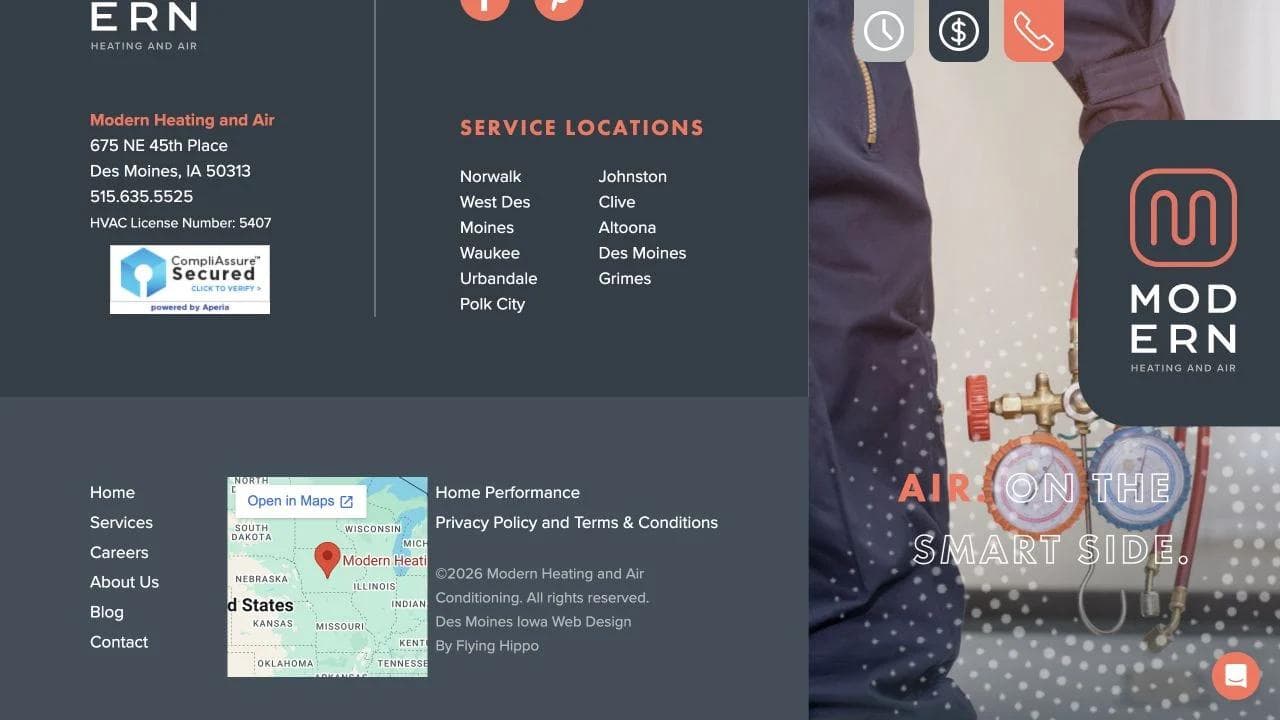 Modern Heating and Air closing website section
