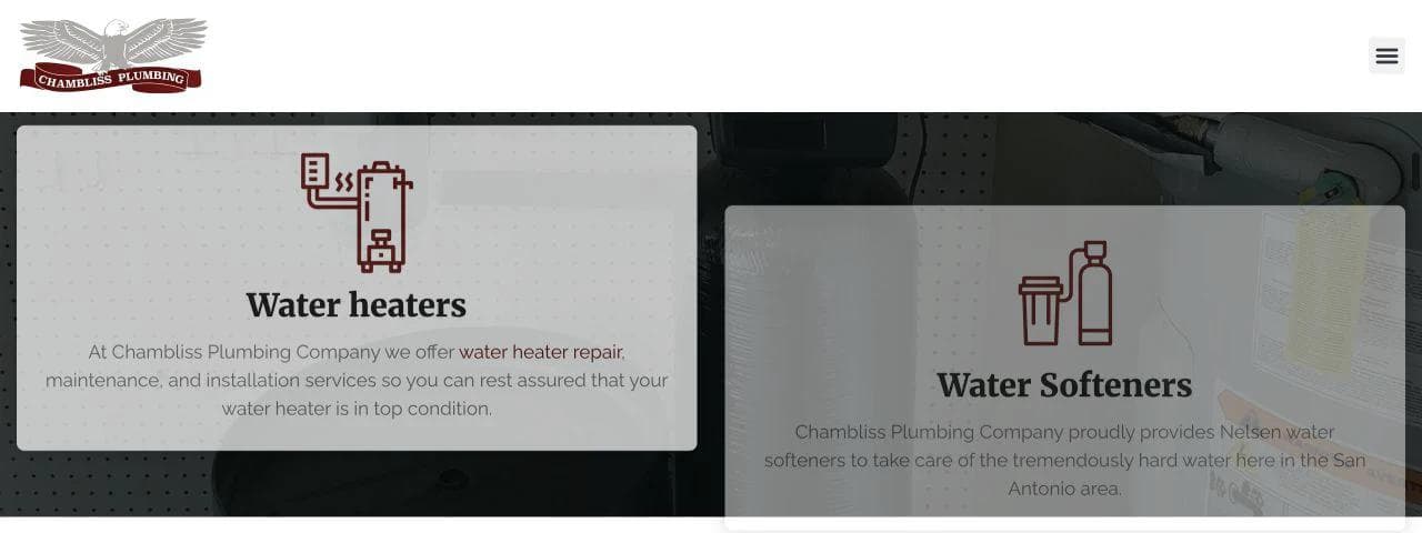 Chambliss Plumbing water heater and water softener service categories