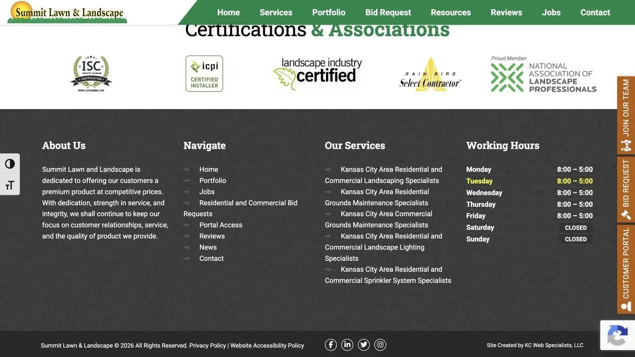 Summit Lawn and Landscape closing website section