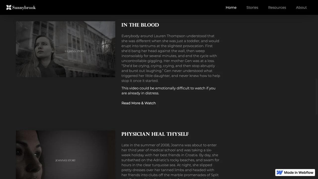 Out of Darkness personal story section
