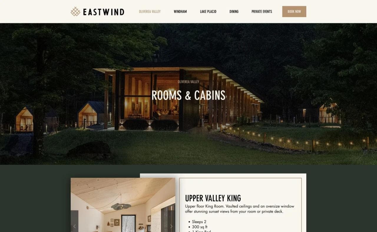 Eastwind Oliverea Valley rooms and cabins page