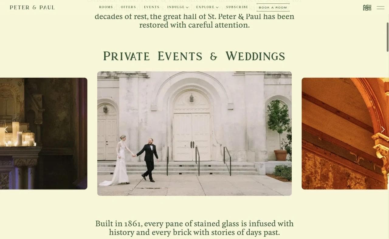 Hotel Peter and Paul private events and weddings page