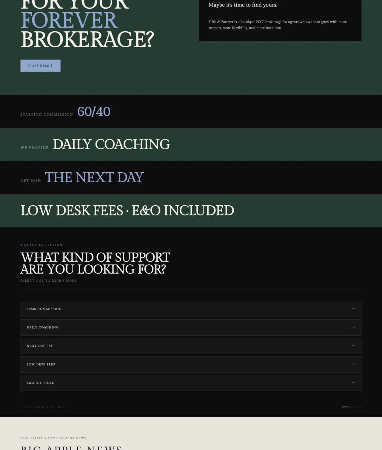 Fifth and Forever real estate agent recruitment section