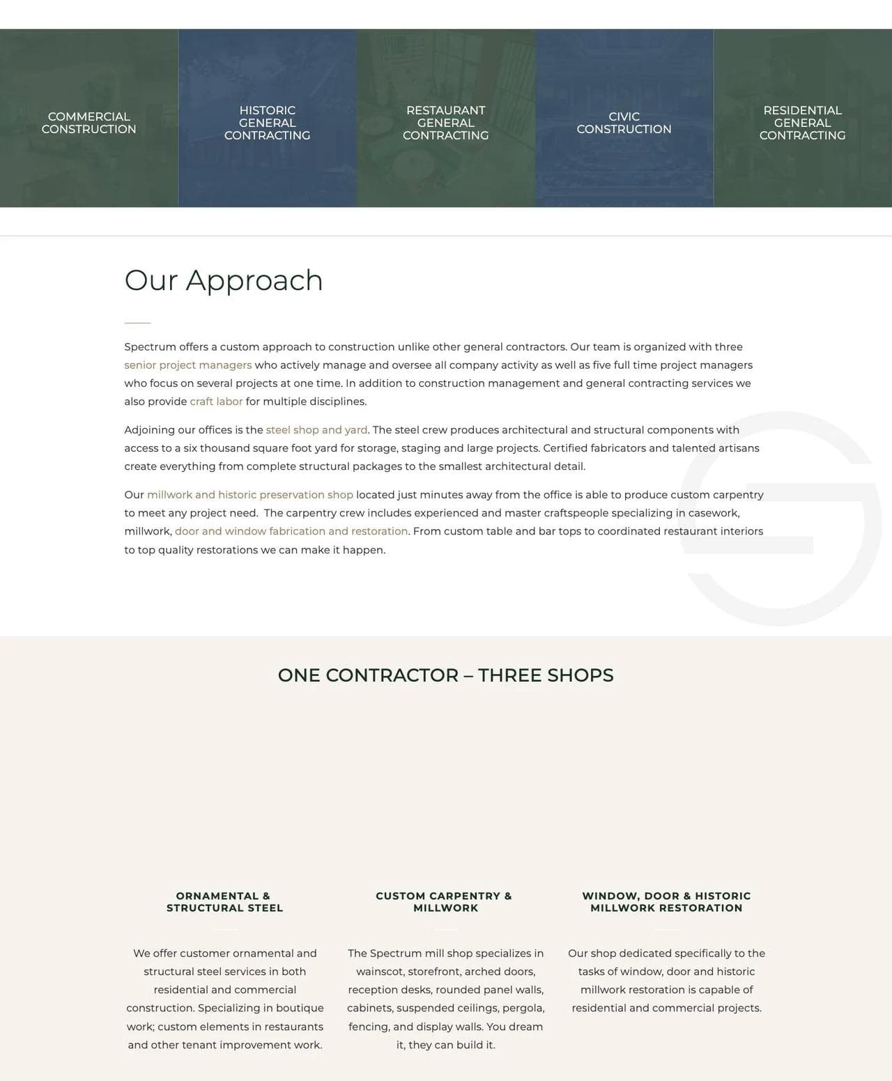Spectrum General Contractors approach and three in-house craft shops
