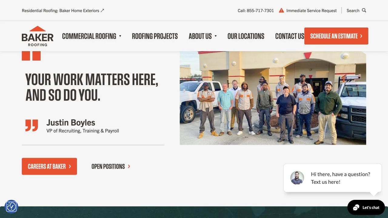Baker Roofing middle website section