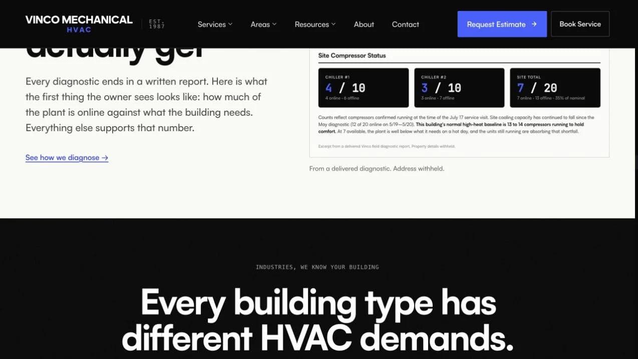 Vinco Mechanical middle website section