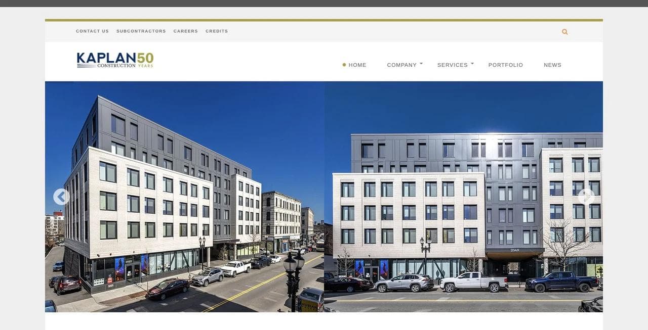Kaplan Construction commercial project hero and multi-audience navigation