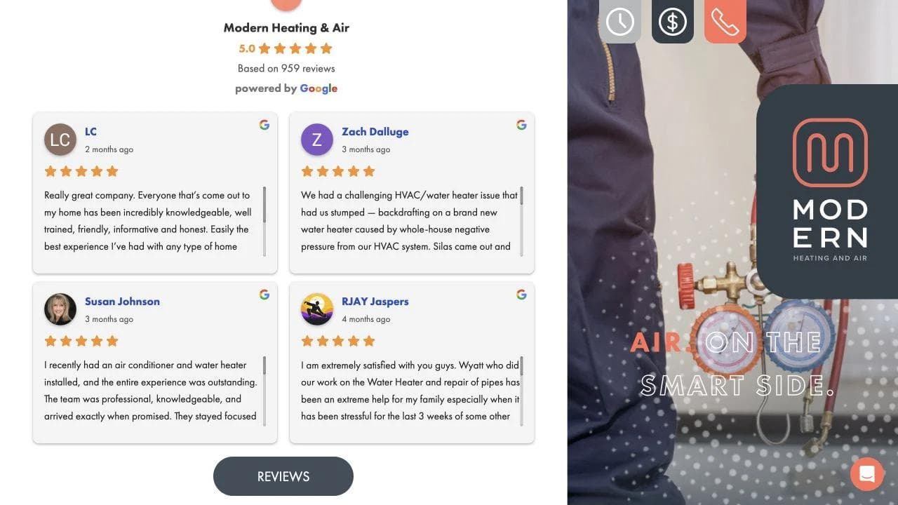 Modern Heating and Air middle website section