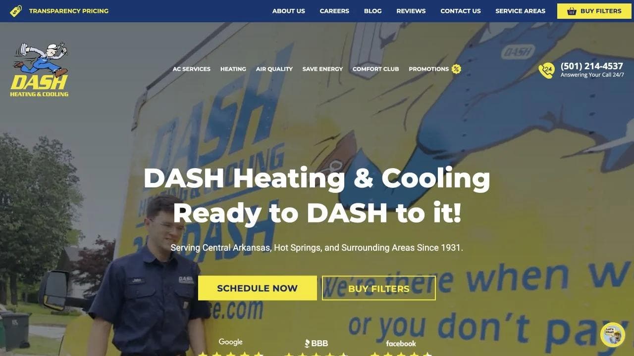 Dash Heating & Cooling opening website section