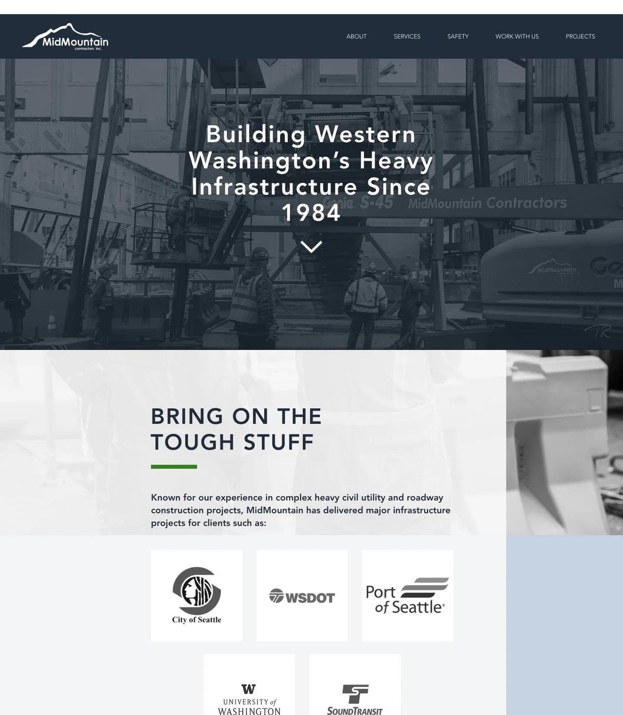 MidMountain Contractors heavy-infrastructure hero and public-client logos