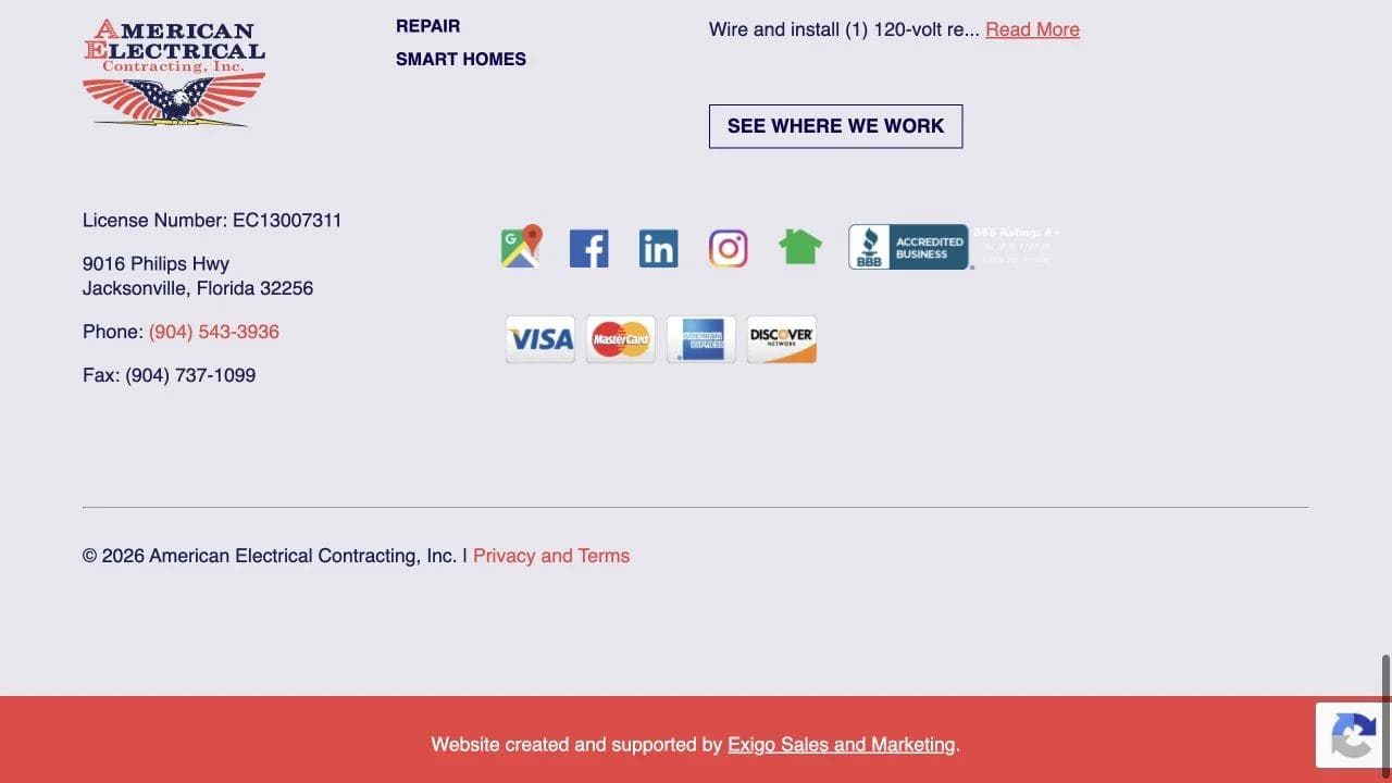 American Electrical Contracting closing website section