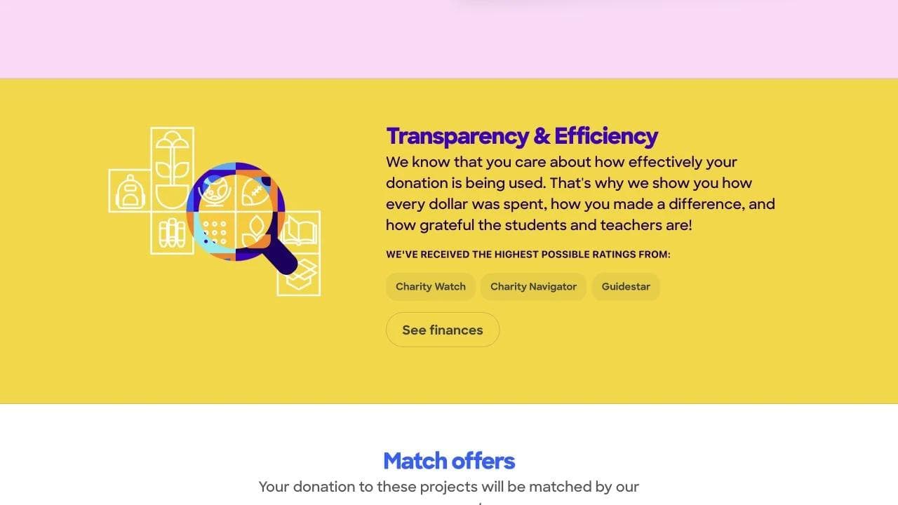 DonorsChoose middle website section