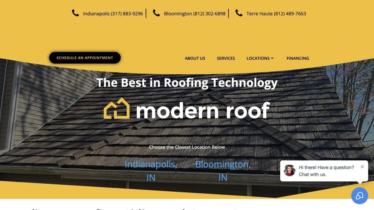 Modern Roof opening website section
