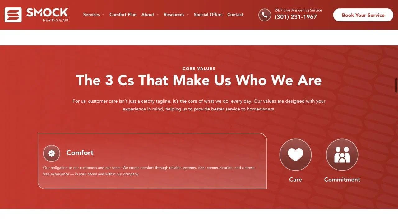 Smock Heating & Air middle website section