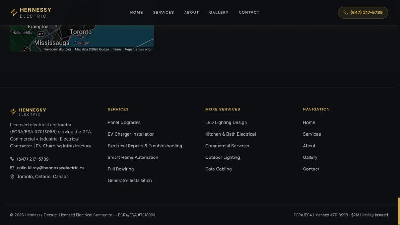 Hennessy Electric closing website section