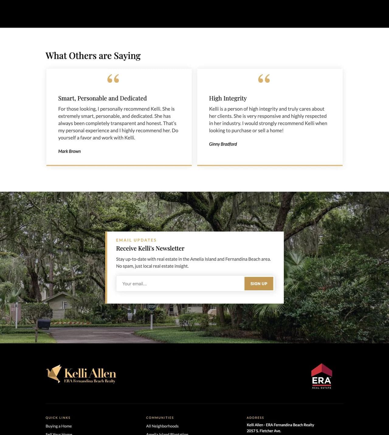 Home in Amelia Island reviews, newsletter, and contact sections