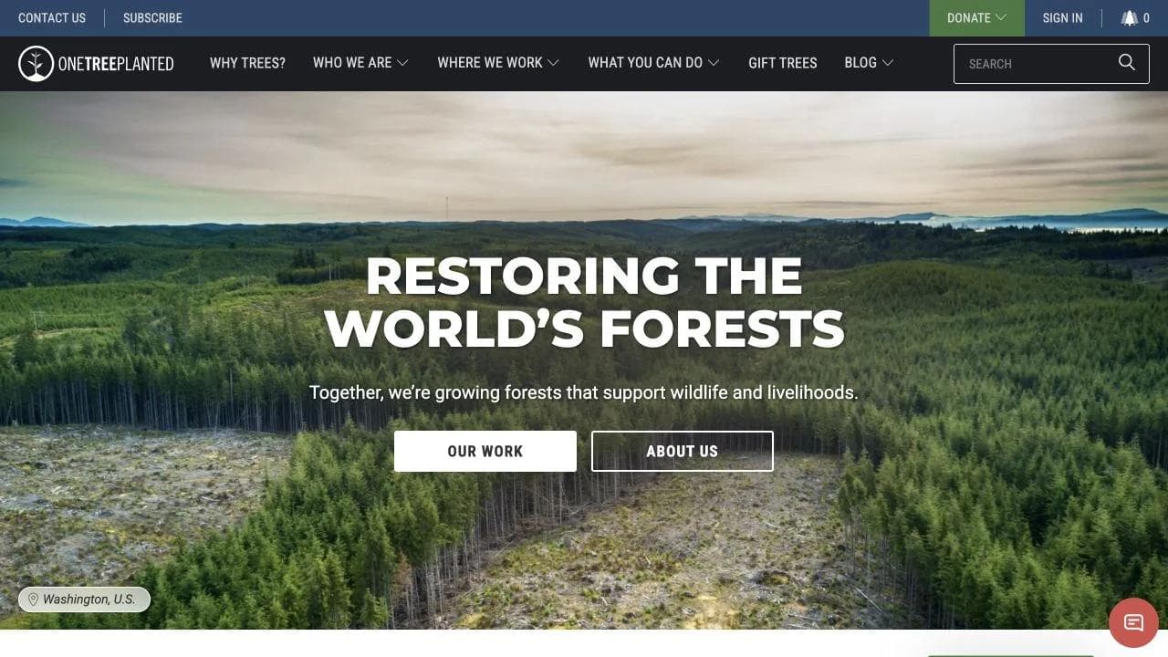 One Tree Planted opening website section