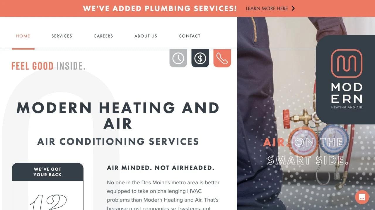 Modern Heating and Air opening website section