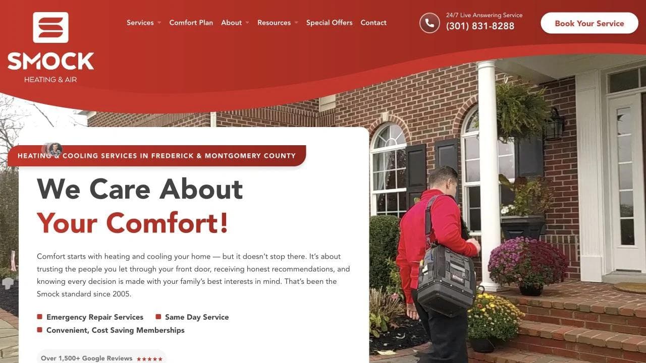 Smock Heating & Air opening website section