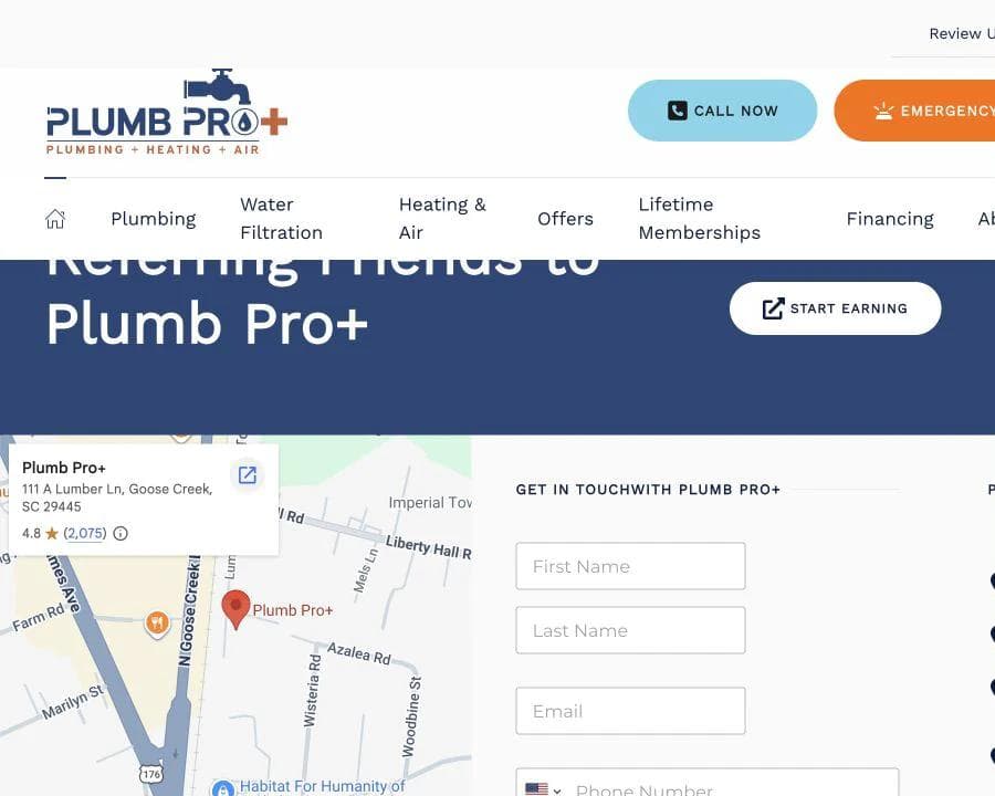 Plumb Pro Plus location map and contact form