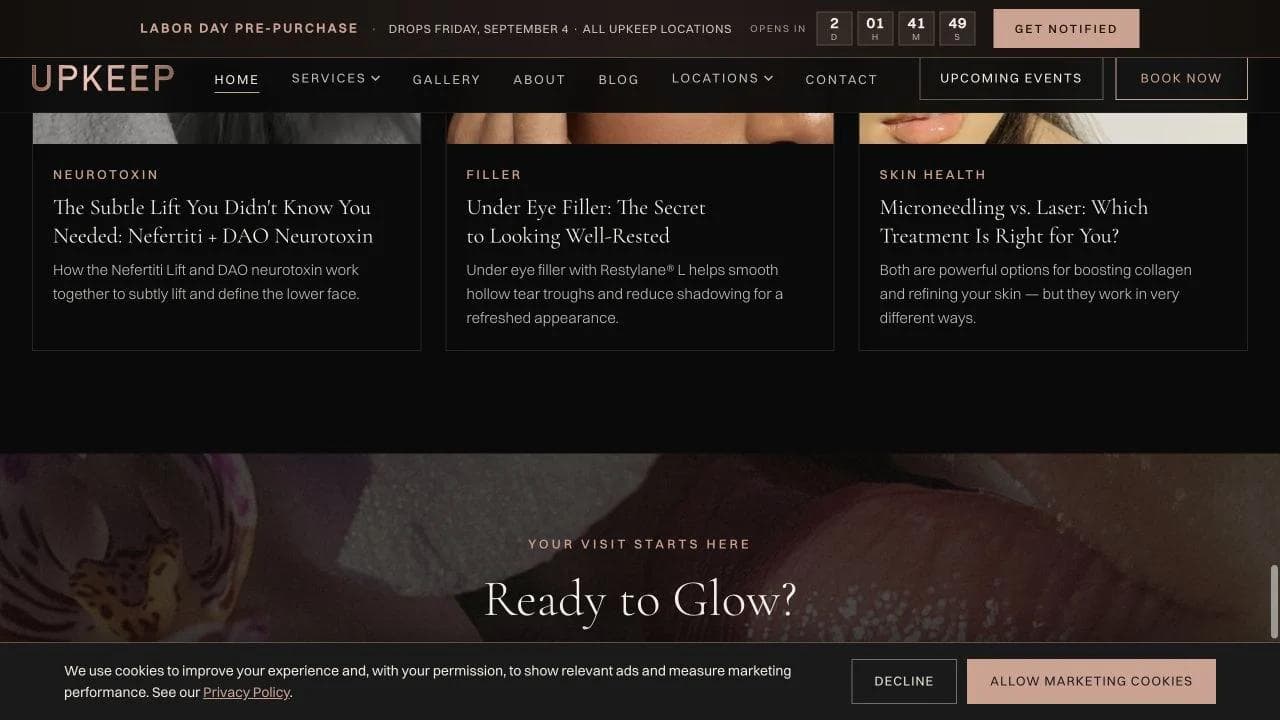 Upkeep closing website section