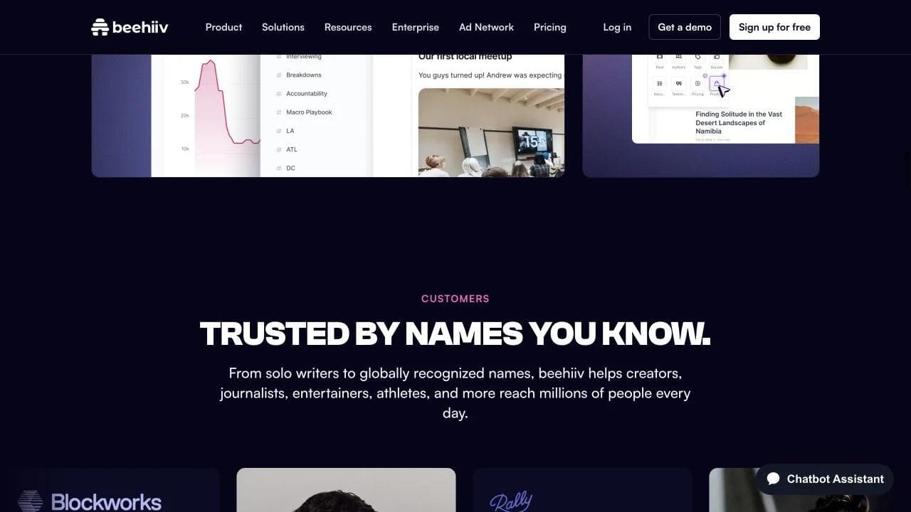 beehiiv customer proof section for creators, publishers, and recognizable names