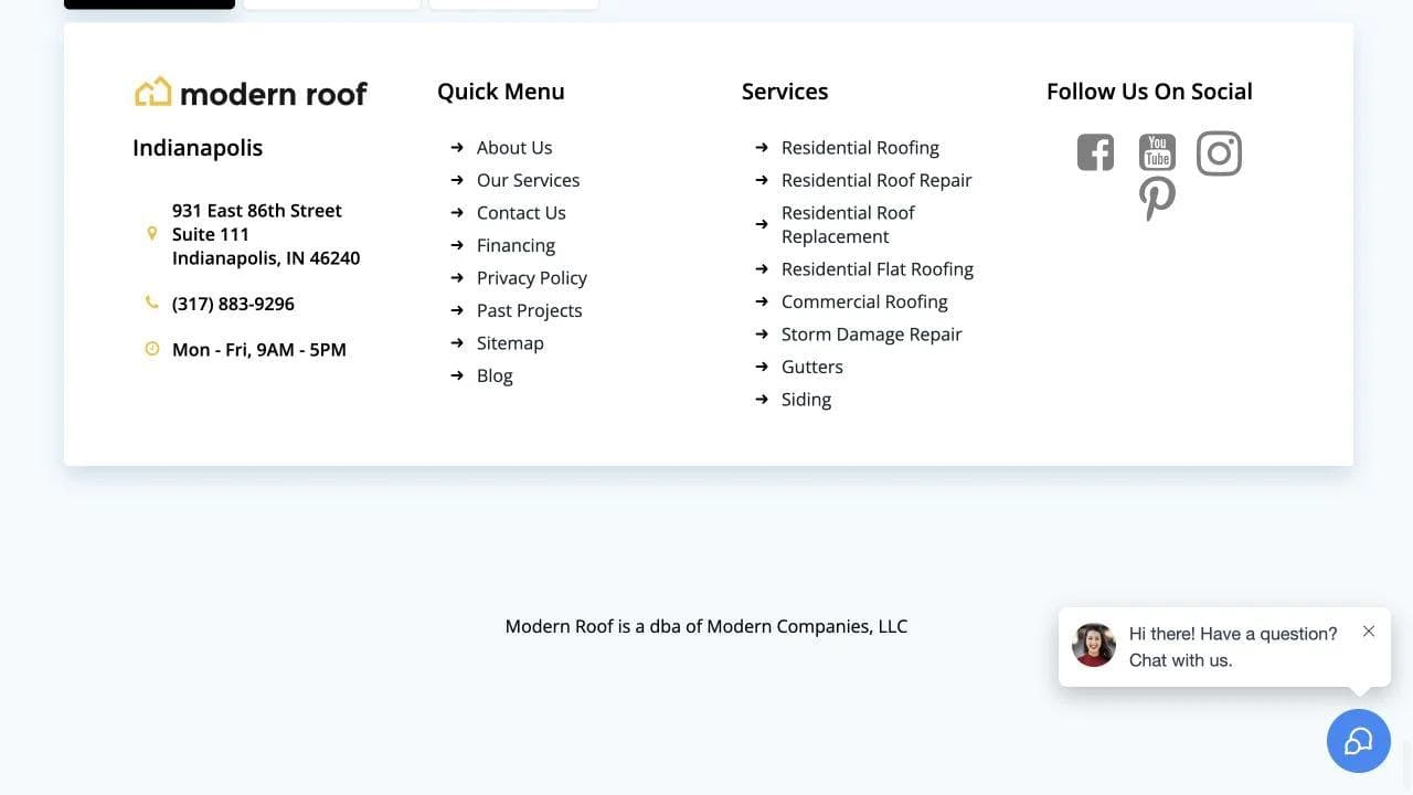Modern Roof closing website section
