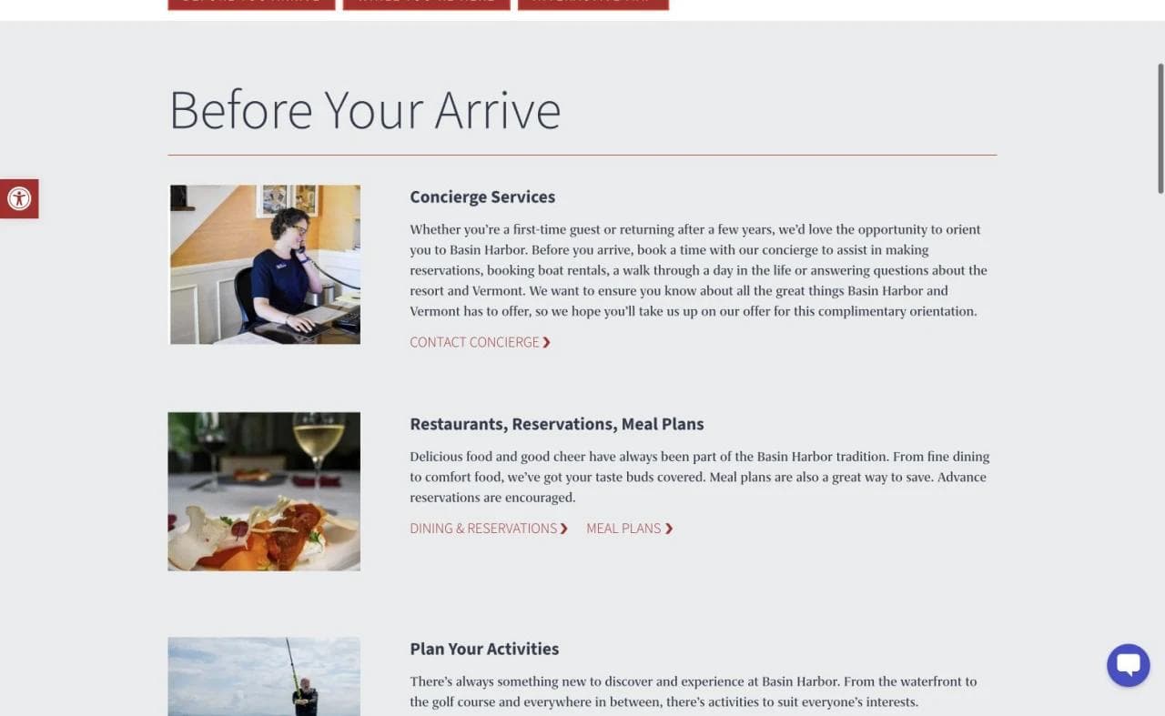 Basin Harbor pre-arrival concierge, dining, and activity planning