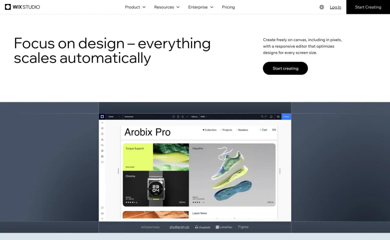 Wix Studio responsive editor demonstration showing a website adapting across screen sizes