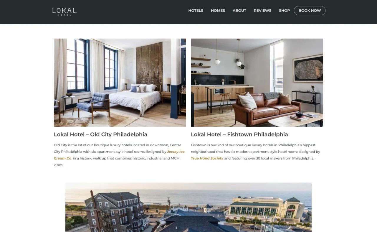 Lokal Hotel direct-booking property selection page
