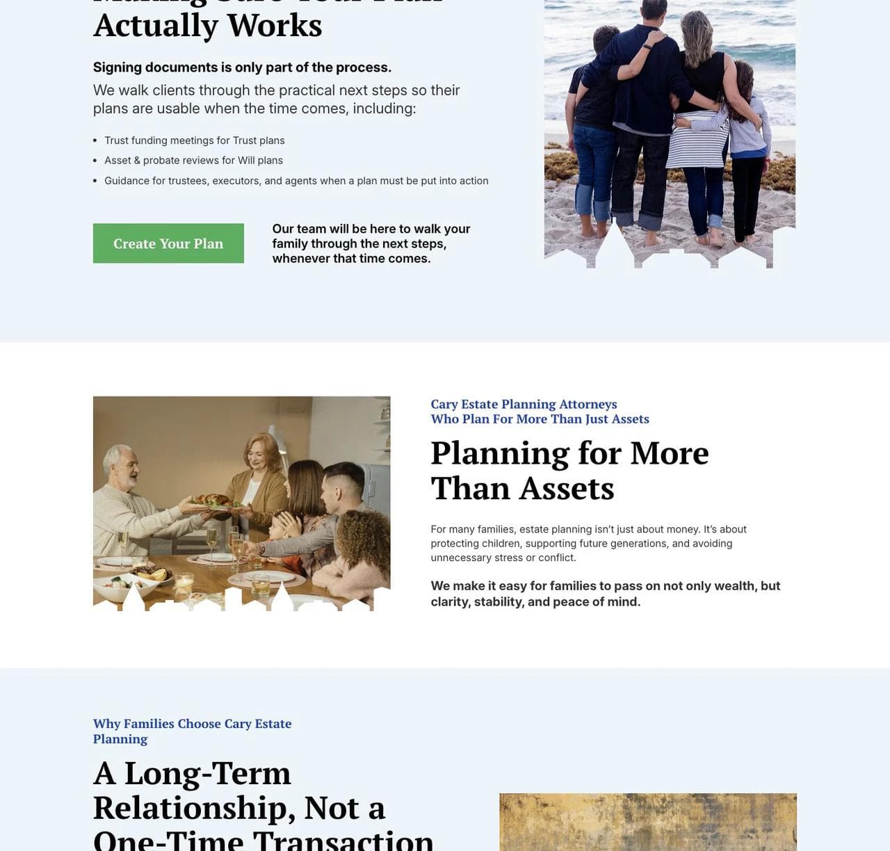 Cary Estate Planning sections about complex family situations and crisis support