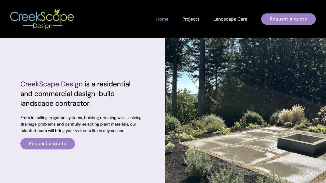Creekscape Design opening website section