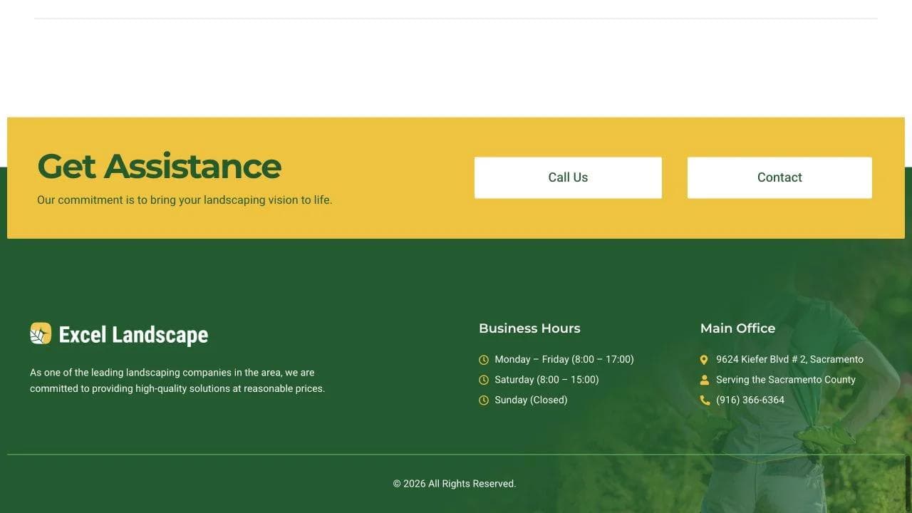 Excel Landscape closing website section
