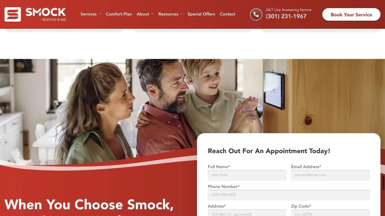 Smock Heating & Air closing website section