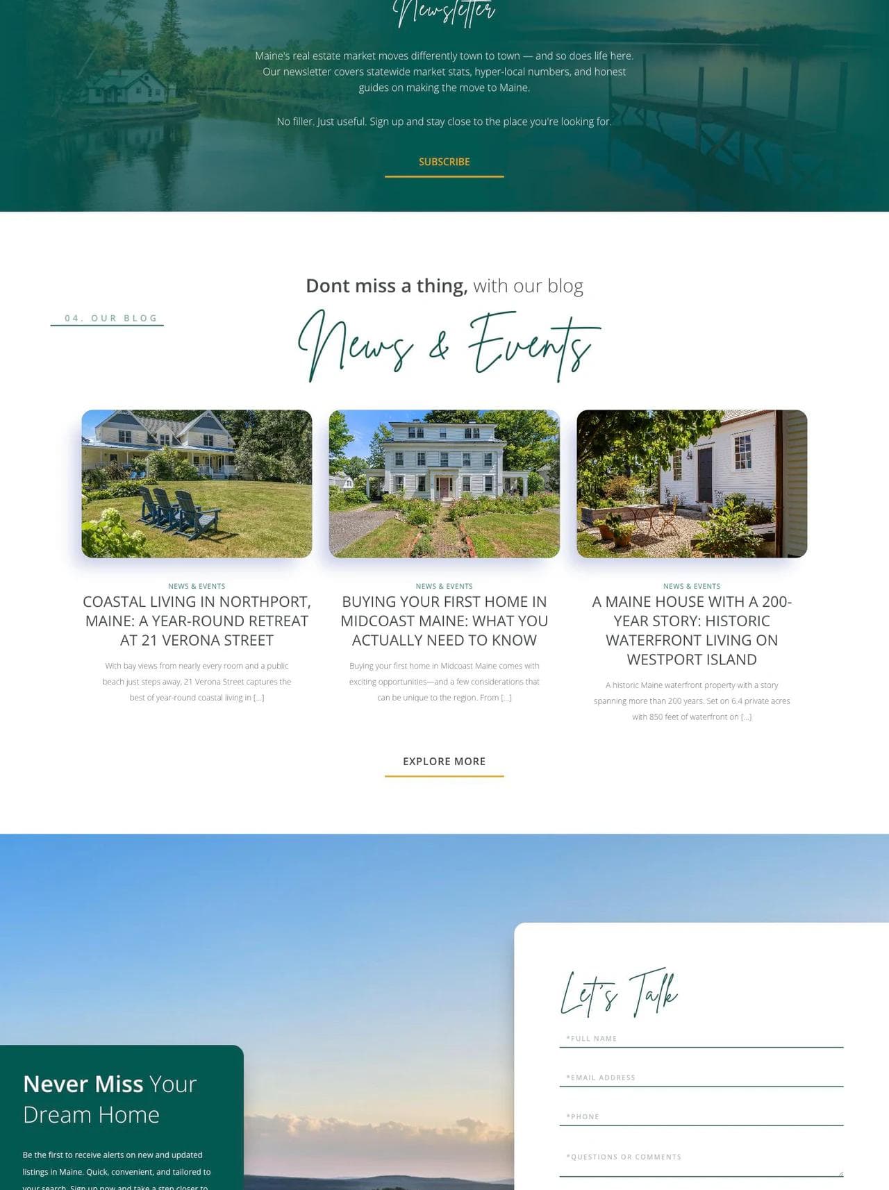 Dwelling in Maine articles, events, listing alerts, and contact area
