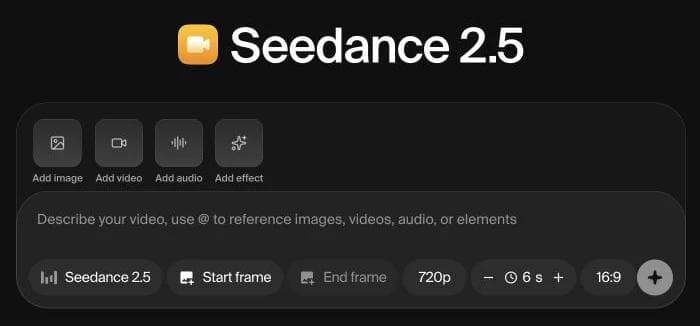 Krea video controls for image, video, audio, and effect references