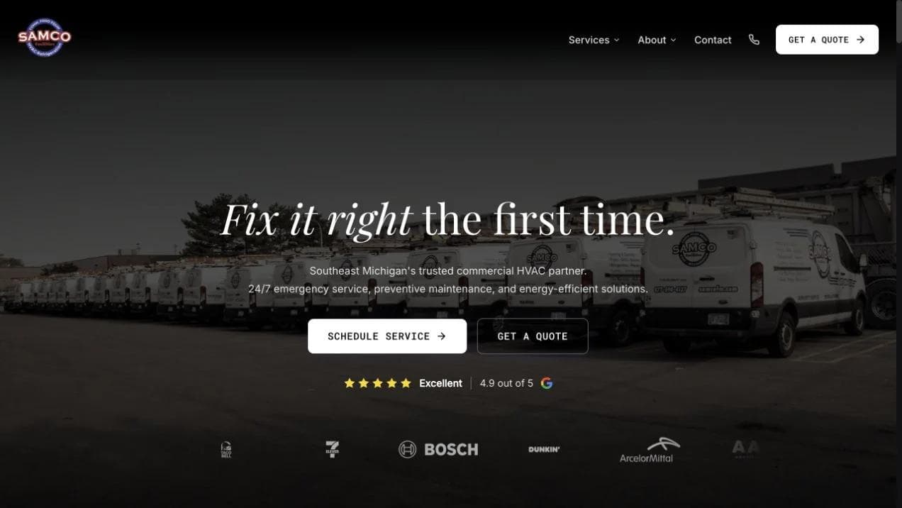 Samco Facilities Maintenance opening website section