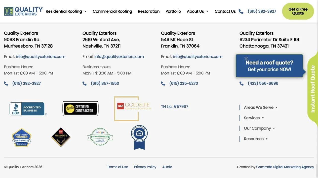 Quality Exteriors closing website section