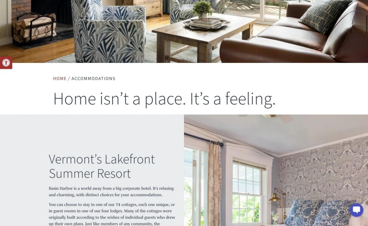 Basin Harbor accommodations introduction and lodging imagery