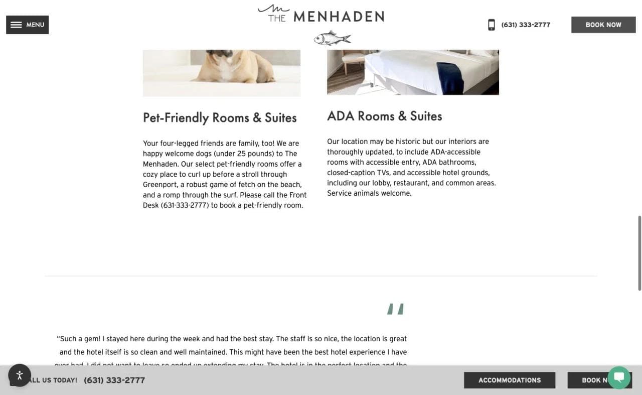 The Menhaden pet-friendly and ADA accommodation information