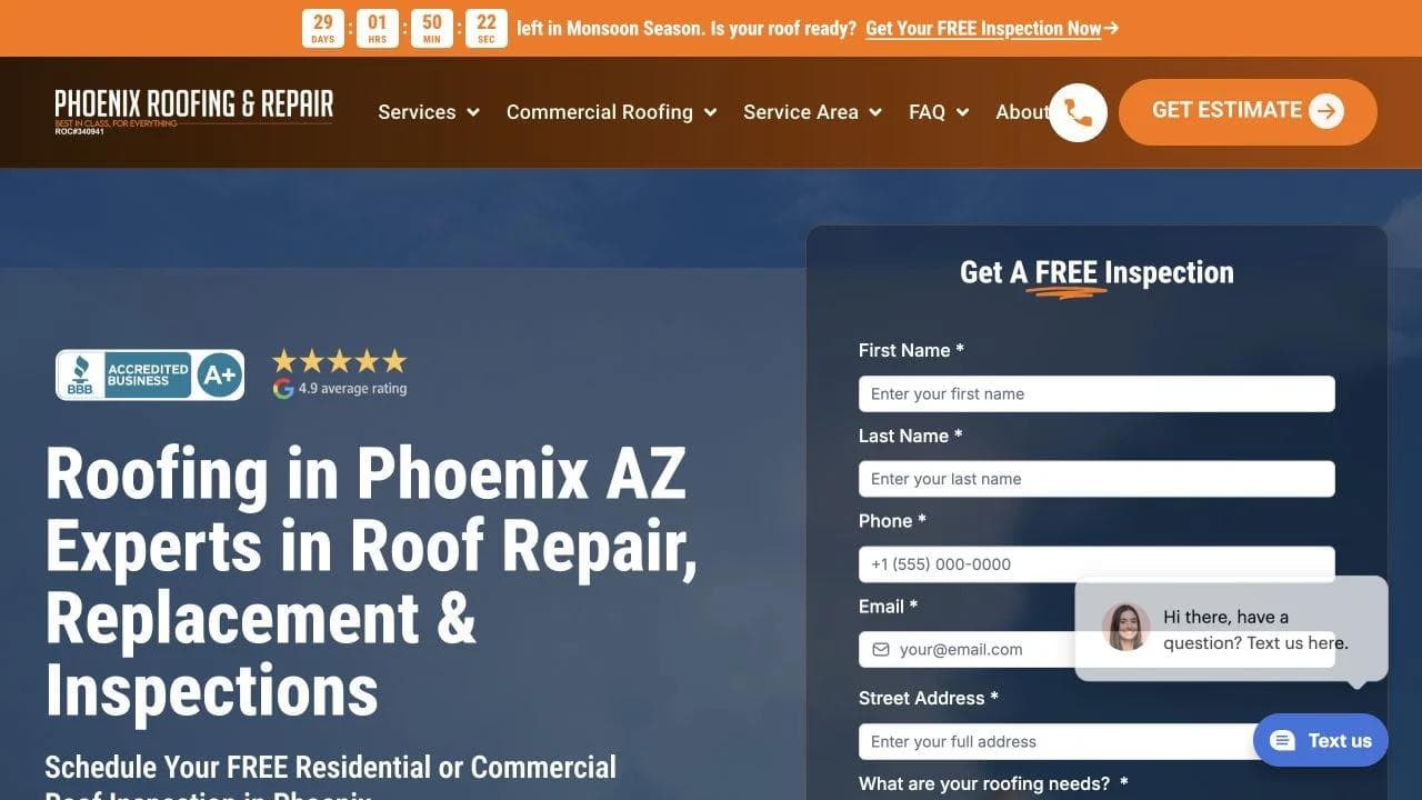 Phoenix Roofing & Repair opening website section