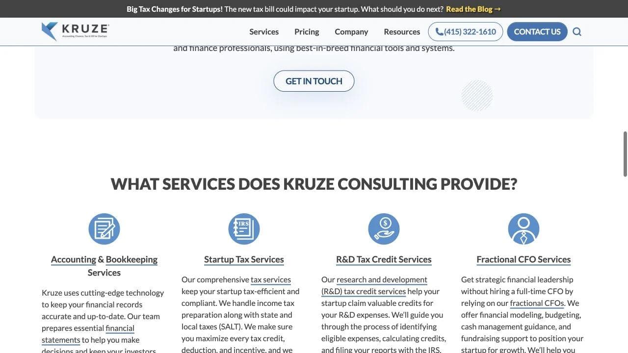 Kruze Consulting middle website section