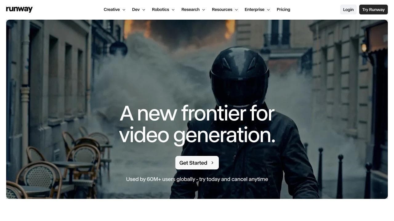 Runway product page presenting its current multi-model creative platform