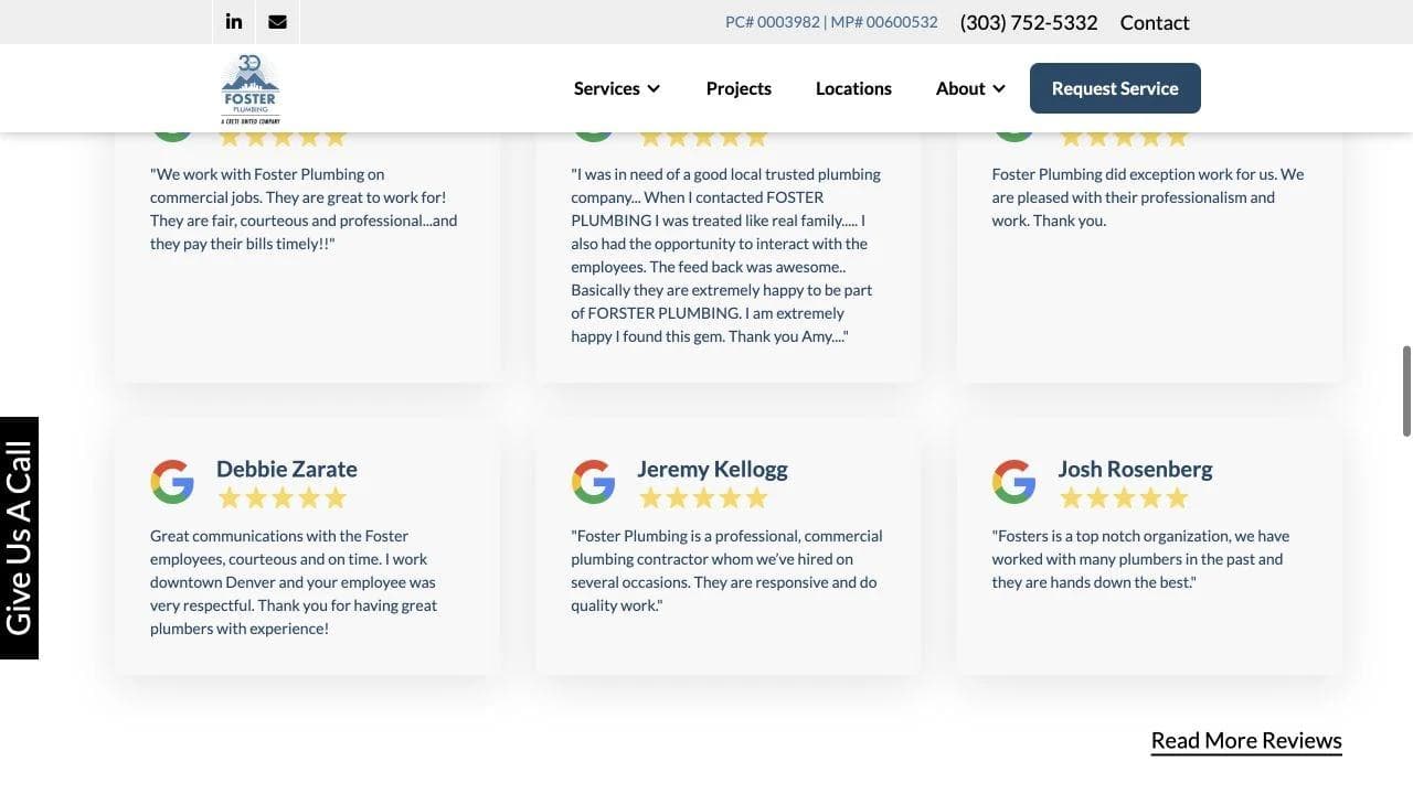 Foster Plumbing commercial customer reviews