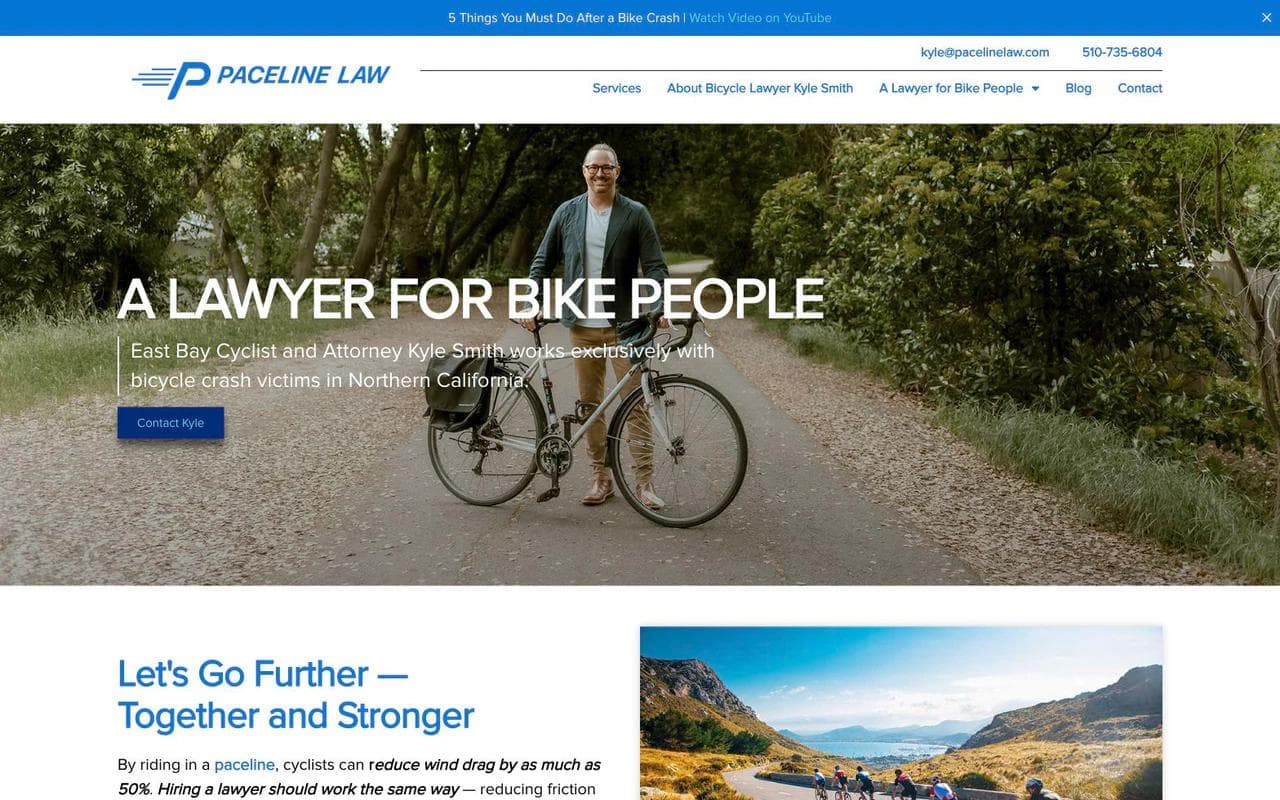 Paceline Law homepage hero for a Northern California bicycle injury practice